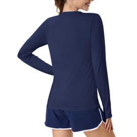 MAGCOMSEN Women's Rash Guard Shirts Sun Shirts UV Protection Long Sleeve Dry Fit Navy Athletic Running Performance Tee M