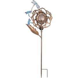 Sunset Vista Designs Solar Garden Stake - Antiqued Metal Dragonfly Rose Lighted Yard Décor, 48" Tall, Dragonflies & Flower