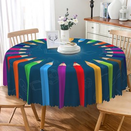 DORCEV Back to School Round Tablecloth Colorful Pencils Blackboard Circular Table Cloth Table Cover for Kindergarten Dining Table First Day of School Welcome Party Science Class Events Decor,24 Inch