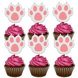 Cat Paw Cupcake Topper for Pet Cat Theme Party Favors Decorations Baby Shower Happy Birthday Anniversary Wedding Party Decor Supplies set 18pcs Pink Glitter