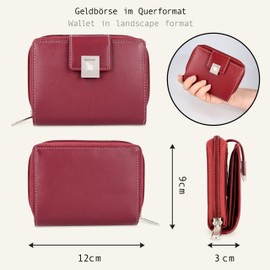 MANAGE Premium Women's Purse Red - RFID NFC Protection - Spacious Genuine Leather Purse Women Medium Size - Leather Purse Many Compartments with Zip (Red), red, Classic