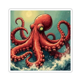 Whimsical Octopus Kiss-Cut Stickers, Ocean Decor, Nautical Gift, Laptop Accessories, Unique Art, Marine Life vinyl sticker - Colour: 2" × 2"