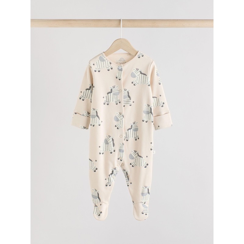 NEXT 3 Pack Baby Zebra Cotton Pyjamas Grey 0 Months