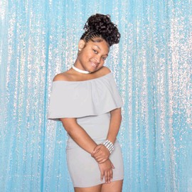 Partisout Aqua Iridescent Sequin Backdrop Curtain 4Ftx7Ft Sequin Backdrop 1 Panel Iridescent Backdrop Curtain Wedding Birthday Party Photo Backdrop Shimmer Fabric Backdrop