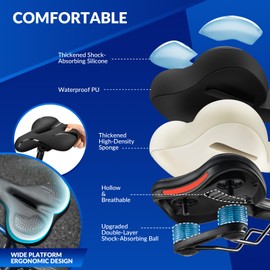 ROCKBROS Bicycle Saddle 50mm Memory Foam Comfortable Bicycle Seat for Women Men Hollow Ergonomic Bike Saddle Cushion Breathable Waterproof for MTB, Road Bike, City Bike, Folding Bike 3 Types