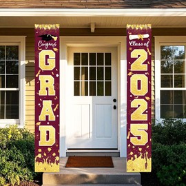 Graduation Decorations Maroon Gold 2025/Maroon Graduation Party Decorations/Congrats Grad Porch Banner 2025 Burgundy Grad Party Decor (Maroon Gold)