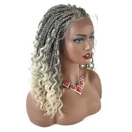 RESHE Braided Wigs For Black Women HD Lace Front Braided Wigs Knotless Box Braid Wigs Premium Kanekalon Synthetic Braid Wig With Baby Hair Handmade Micro Cornrow Braided Wig (#1B/613)