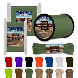 HERCULES Type III Paracord 550 Paracord Rope Parachute Cord, 50' Olive Green Paracord for Survival Paracord, Survival Cord