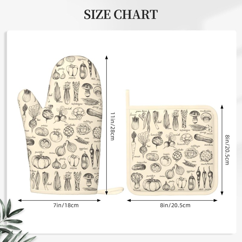 Vegetable Silicone Oven Mitts Pan Mats Set of 2, Heat