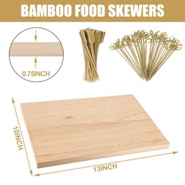 Wooden Food Skewer Holder Pick Stand and 200 Pcs Cocktail Picks Paddle Bamboo Toothpicks for Appetizer Skewers 45 Holes Rectangular Pick Stand for Catering Supplies Events Parties, 11.42''x 7.87''