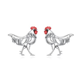 VONALA Chicken Earrings, 925 Sterling Silver Rooster Stud Earrings, Cute Animal Stud Earrings, Jewelry Gifts for Women Teen Girls Daughter, Sterling Silver