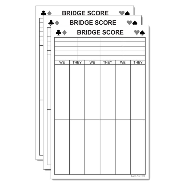Bridge Score Pads Large Tallies (3-Pack) Tournament Game Score Sheets Note Pads