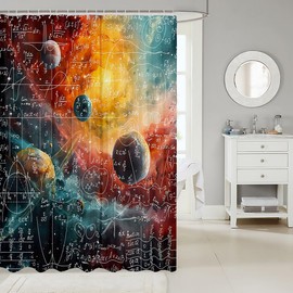 Feelyou - Cortina de ducha con ecuación matemática, 72 x 78 pulgadas, sistema solar Galaxy para niños, niñas, adolescentes, matemáticas, fórmula, biología, accesorios de baño