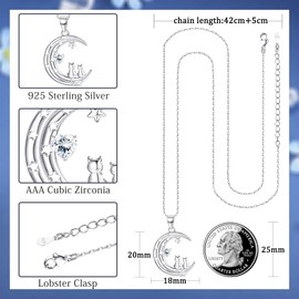Adramata Women's Necklace 925 Sterling Silver Cat Pendant Necklace Moon Pendant Necklace Two Cute Cat Necklace Anniversary Birthday Jewellery, Sterling silver