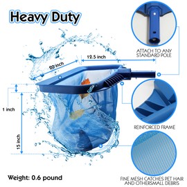 Pool Skimmer Net, Heavy Duty Leaf Rake Cleaning Tool, Fine Mesh Net Bag Catcher Blue