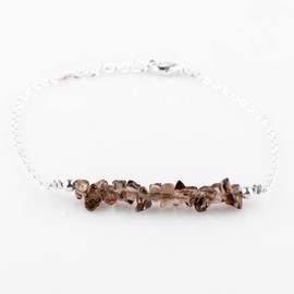 Gempires Natural Smoky Quartz Bracelet, Gemstone Jewellery, Healing Gifts, Bracelet for Girls, 7+1 Inch Adjustable Silver Plated Chain