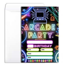 Wybgno Arcade Birthday Party Invitation 20 Glow Gaming Arcade Theme Party Neon Party Birthday Invitation With Envelopes for Boys Girls Party Invite Cards -4×6 inch-B017