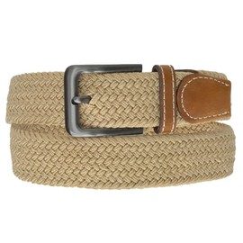 MARSHAL Tan Braided Elastic Stretch Belt With Metal Buckle and Leather tipped end