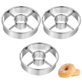 3Pcs Stainless Steel Donut Cutter, Multi Purpose Doughnut Cutter with Center, 3.86 Inch Donut Hole Cutters, Baking Tools for Mousse Bagels Cookie Biscuits