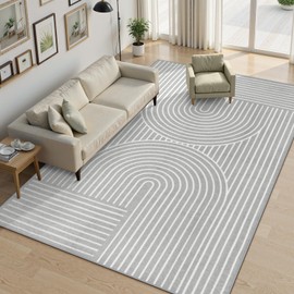 Collive Modern 8X10 Rug for Living Room, Boho Gray Abstract Rainbow Area Rug Washable Non Slip, Soft High-Low Pile Throw Indoor Decor Carpet for Bedroom Dining Room Backyard