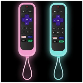 2Pack Remote Control Cover fits for Roku TV | Onn Roku | TCL Hisense Roku Silicone Protective Controller Sleeve Universal for Roku Express 2021 | Roku Streaming Stick+ Remote Case(Glow Pink&Glow Blue)