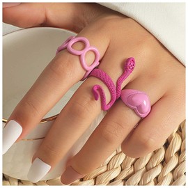 Sttiafay Snake Ring Set for Women Gothic Hollow Heart Chunky Rings Creative Fashion Geometric Finger Ring Hand Jewellery for Teen Girls, Metal