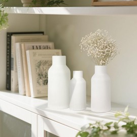 Tobulkirl Ceramic Vase Set of 3, White Vase for Modern Home Decor, Decorative Vases for Bouquet Pampas Grass Dried Flowers, Living Room, Bedroom, Bathroom, Shelf Centerpiece Table Decorations