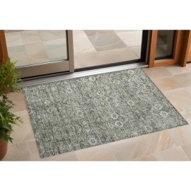 Homeroots 2' X 3' Cream and Tan Floral Washable Non Skid Indoor Outdoor Area Rug