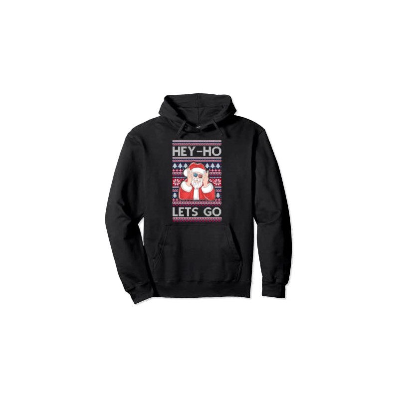Hey Ho Lets Go Ugly Christmas Santa Pullover Hoodie, black