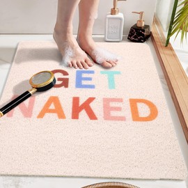 Bathtub Mat Non Slip Shower Mat Get Naked Anti Slip Bath Mats for Tub Secure Textured Mat Without Suction Cups (24x24 Light Pink)