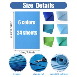 Blue Stiff Felt Sheets for Craftes, 24 Pcs 8 x 12 Inch 1mm Stiff Felt Fabric Sheet Assorted Blue Colors for Craft Supplies