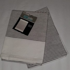 Gray and White Striped Woven Tea Towels 2 Pack 20" x 28" 100% Cotton Embroidery Needlework