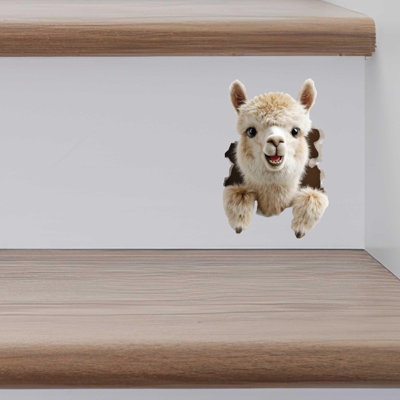 Llama Hole Decal – 3D Fluffy Alpaca Vinyl Sticker –