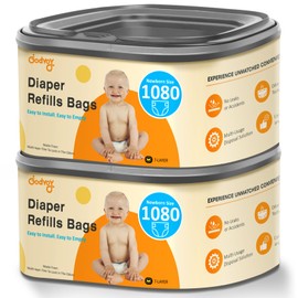 Jumbo Square Diaper Bags Refill Compatible with Diaper Genie Classic/Compact/Select Pails, Holds up to 1080 Newborn-Sized Diapers, Odor Control & Durable Disposal Refill, Plant Scented, Pack of 2