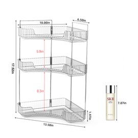 INVSSENE Corner Bathroom Countertop Organizer, 3 Tiers Vanity Trays for Bathroom Counter, Makeup Organizer, Perfume Tray, Kitchen Spice Rack, Fits 90 Corner, Smoky Gray