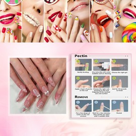 Rchovsam Medium Almond Press on Nails Pink French Fake Nails Bow Acrylic False Nails with Design Glue on Nails Stick on Nails Cover Full Gel Nails Kit for Womens 12size