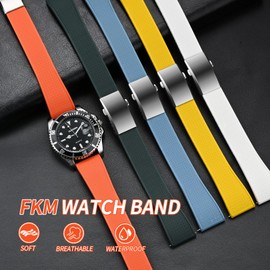 ULLCHRO FKM Rubber Watch Strap, Cut to Size Quick Release Fluororubber Watch Band Soft Replacement Watchband with Silver Milled Clasp for Men Women 18mm 19mm 20mm 21mm 22mm (19mm, Black