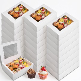 24Pcs Cupcake Boxes 13 inch, 13x10x4 in White Bakery Boxes with Window Large Half Sheet Cake Box for Cake Pastry Baking Donuts Pie Treat Packaging