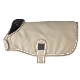 Pet Passion Dog Raincoat Faux Fur Trimmed Lined and Water Resistant Pet Jacket, Khaki, Large