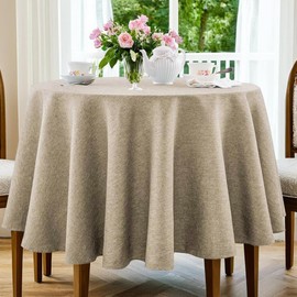 JUCFHY 70 inch Round Tablecloth Waterproof & Spill-Proof Wrinkle Free Linen Table Cloth Wipeable Washable Spring Decorative Farmhouse Fabric Table Cover for Dining/Party/Holiday/Wedding, Linen
