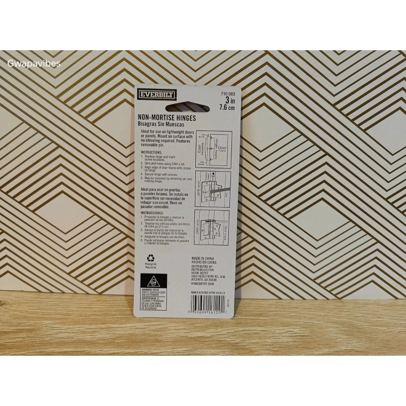 Everbilt 3 in. Satin Nickel Non-Mortise Hinges (2-Pack) 710 083