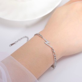Lightning Bolt Bracelet For Women Men Stainless Steel Charm Simple Layered Bracelet Fashion Dainty Lightning Beaded Double Layer Bracelet Jewelry Gifts (gold 2, Stainless Steel)