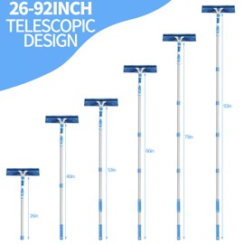 Wlich Window Squeegee Cleaner,2 in 1 Shower Squeegee with Extension Pole,92” Extendable Window Cleaning Kit with Bendable Head,Glass Cleaning Tools for Indoor Outdoor High Windows,Car Windshield