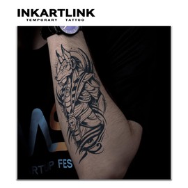 INKARTLINK Tattoo Tech, 2 Sheets Large Semi Permanent Tattoo, Adult Art Design Temporary Tattoos, Lasts 1-2 Weeks, Waterproof, Realistic Look, No Adhesive, No Reflection (Anubis Design)