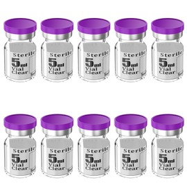 Biocomma 10pcs 5ml Sterile Empty Vial with Plastic Aluminum Caps，Penicillin Bottle 20mm Crimp Top Sterile Transparent Borosilicate Lab Sample Vial (Transparent)