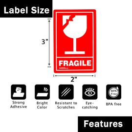 GMKbuy 3 x 2 pulgadas – 100 calcomanías frágiles de diseño de vidrio – Fácil de romper, etiquetas adhesivas permanentes de advertencia para caja de envío, cartón, paquete, paquete, paleta y más