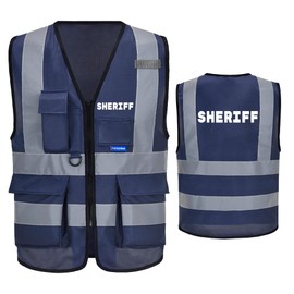 A-SAFETY Navy SHERIFF safety Vest with pocket NAVY High Visibility Reflective SHERIFF Safety Vest
