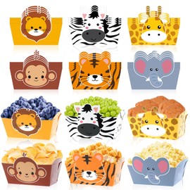 24 Pack Jungle Safari Animals Party Supplies Zoo Disposable Paper Food Trays Wild Animal Theme Birthday Parties Decorations Snack Bowl Serving Tray for Baby Shower Tableware Decor Favor