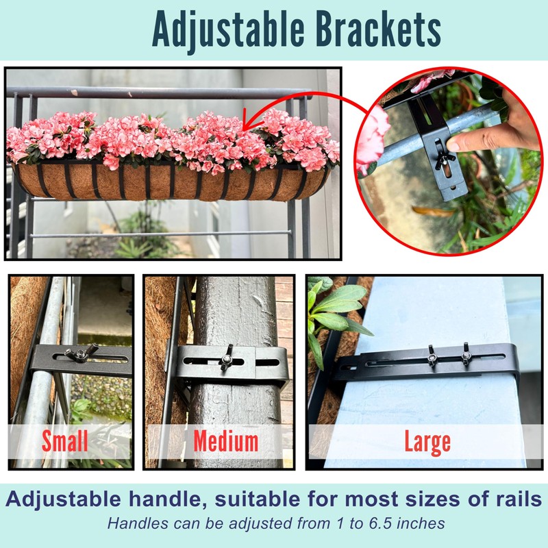 LaLaGreen Railing Planters Box (36", 2 Pack) Black Metal Rectangular