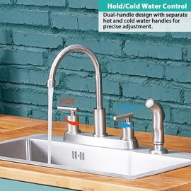 Kitchen Faucets, Kitchen Faucet with Sprayer, Brushed Nickel Kitchen Sink Faucet, 3 or 4 Hole RV Faucet for Kitchen Sink, Stainless Steel Touch Kitchen Faucet with Side Sprayer, TDLKF024L